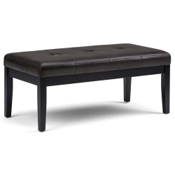 ATLIN DESIGNS Faux Leather Tufted Ottoman Bench In In Black