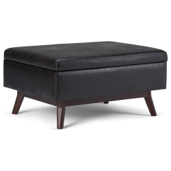 ATLIN DESIGNS Faux Leather Storage Coffee Table Ottoman In In Black