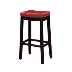 RIVERBAY FURNITURE 32" Transitional Wood/faux Leather Bar Stool In In Red