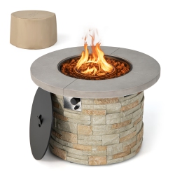 COSTWAY 36" Round Propane Gas Fire Pit Table Faux Stone W/ Lava Rock Pvc Cover - 50000 Btu