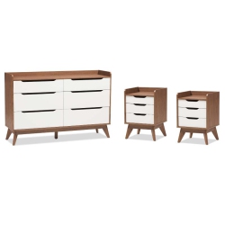 HOME SQUARE 3 Piece Modern Dresser And Nightstand Set In And Walnut In White