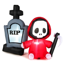 TOPBUY 5Ft Halloween Inflatable Decoration, Blow-Up Tombstone & Grim Reaper Combo \w 3 Built-In Led Lights & Waterproof Blower, Indoor & Outdoor