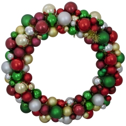NORTHLIGHT Traditional 2-Finish Shatterproof Ball Christmas Wreath - 36" - Multicolor - Unlit