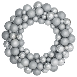 NORTHLIGHT 3-Finish Shatterproof Ball Ornament Christmas Wreath - 36" - - Unlit In Silver