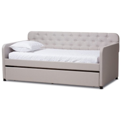 BOWERY HILL Contemporary Fabric Tufted Twin Daybed In In Beige
