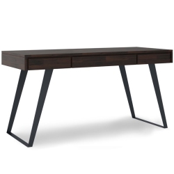 SIMPLI HOME Lowry 54" Solid Wood Modern Computer Desk In Hickory In Brown