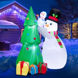 COSTWAY 6 Ft Tall Inflatable Snowman And Tree Set Christmas Decoration W/ Led Lights