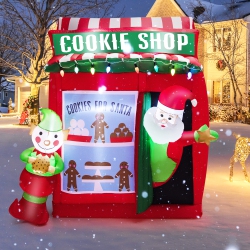 COSTWAY 6.3 Ft Inflatable Gingerbread Cookie Shop With Santa Clause Christmas Decoration