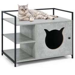 COSTWAY Cat Litter Box Enclosure Hidden Litter Furniture Cabinet W/ 2-Tier Storage Shelf