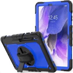 HLD Seymac Stock Samsung Tab S8 Plus/ S7 Fe Case 12.4" 2022/2021 With Screen Protector Pencil Holder 360 Rotating Hand Strap