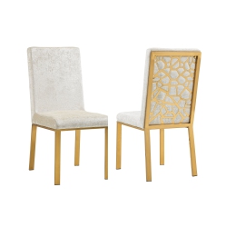 QUEENSONS Angelina Luxury Velvet Dining Chairs (Set Of 2) - Ivory, Honeycomb Pattern, Crocodile Skin Pattern Fabric With Stainless Legs And Frame