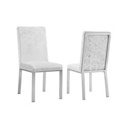 QUEENSONS Angelina Luxury Velvet Dining Chairs (Set Of 2) - Ivory, Honeycomb Pattern, Crocodile Skin Pattern Fabric With Stainless Legs And Frame