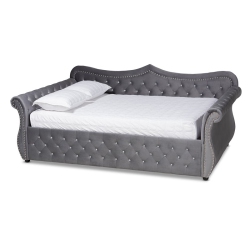 BAXTON STUDIO Abbie Velvet And Crystal Tufted Queen Size Wood Daybed In Gray