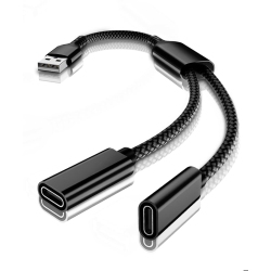 DOLAER USB Male to Double USB C Female Adapter, Type A Charger Cable Dual Two Splitter for Magsafe, Apple Watch Iwatch Series 7, Iphone 11 12 13 Pro