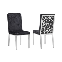QUEENSONS Angelina Luxury Velvet Dining Chairs (Set Of 2) - , Honeycomb Pattern, Crocodile Skin Pattern Fabric With Silver Stainless Legs And Frame