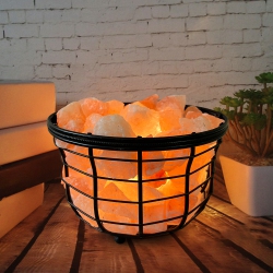 APEX GLOBAL Himalayan Salt - Metal Basket Round- Best Gift Item