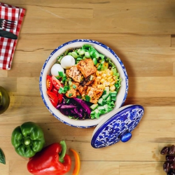 APEX GLOBAL Apexglobal Pottery Serving Dish With Lid. Handcrafted Ceramic Serving Bowl. 17 Cm X 9 Cm. Unique Gift Idea. Home Décor In Blue