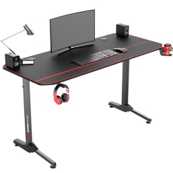 PRIMECABLES 55" Ergonomic T-Shaped PC Office Desk Workstation Writing Gaming Desk Home Task Workplace With Full Cover Mousepad In Black