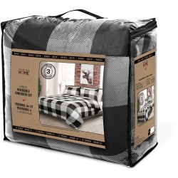 Safdie & Co. 3-piece Polyester Buffalo Plaid King Comforter Set in in Gray