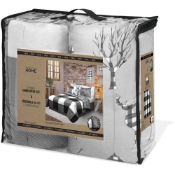 Safdie & Co. 3-piece Polyester Buffalo Plaid Double Queen Comforter Set in in White