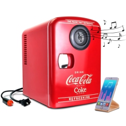 COCA-COLA 4L Portable Cooler/warmer With Bluetooth Speaker, Compact Personal Fridge With Built-In Wireless Speaker, Includes 12V And Ac Cords In Red