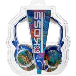 KOSS Headphone Full Size Noise Isolating Deep Bass Extra Comfort Fold Flat Design Adjustable Padded Headband - In Blue
