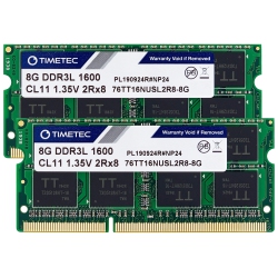 TIMETEC 16GB Kit(2X8GB) Ddr3L / Ddr3 1600Mhz PC3L-12800 / PC3-12800 Non-Ecc Unbuffered 1.35V/1.5V Cl11 2Rx8 Dual Rank 204 Pin Sodimm Laptop Notebook