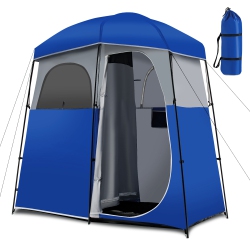 COSTWAY Double-Room Camping Shower Toilet Tent With Floor Oversize Portable Storage Bag