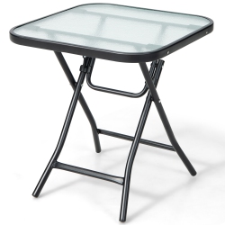 COSTWAY Patio Folding Square Glass Side Table Bistro Coffee Table Plant Stand