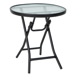 COSTWAY Patio Folding Round Glass Side Table Bistro Coffee Table Plant Stand
