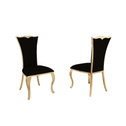 QUEENSONS Velvet Gold Riley Dining Chair (Set Of 2) With Golden Stainless Steel Frame And Legs In Ontario In Black