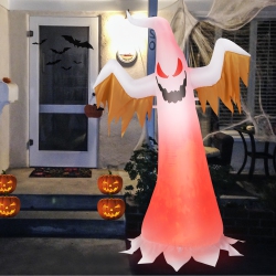 COSTWAY 6Ft Halloween Inflatable Ghost Quick Blow Up Halloween Décor W/ Led Lights In Red