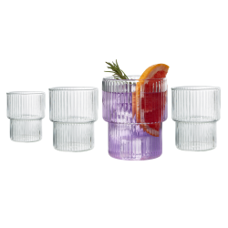 GALATEO LIVING Galateo Capri Collection Victoria Borosilicate Ribbed Drinking Glasses - Set Of 4