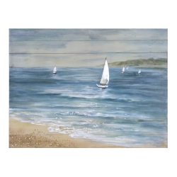 YOSEMITE HOME DECOR "sailboat Serenity" Wood Gallery Wrapped Wall Art In In Blue