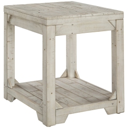 BOWERY HILL Solid Pine Wood End Table In Whitewash