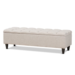 BAXTON STUDIO Brette Beige Upholstered Wood Bench Ottoman In Dark Brown