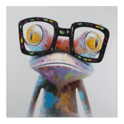YOSEMITE HOME DECOR "hipster Froggy Ii" Wood Wrapped Wall Art In Multi-Color