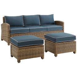 AFUERA LIVING Transitional 3-Piece Fabric Outdoor Sofa Set In Navy/brown
