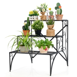 COSTWAY 3 Tier Stair Style Metal Plant Stand Garden Shelf Flower Pot Display Rack