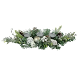 NORTHLIGHT Frosted Pine And Pinecones With Laced Ornaments Christmas Triple Candle Holder - 32