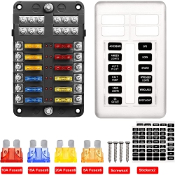 DOLAER 12 Way Blade Fuse Block, 12V Automotive Fuse Box Holder, Waterproof Cover \w Negative Bus Fuse Panel Led Indicator for Automotive Car Truck