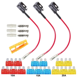 DOLAER 3PCs Premium Acu Add-A-Circuit Fuse Tap, Piggy Back Blade Fuse Holder Kit \w Wire Harness, Free Standard Blade Fuses X 15PCs, Fuse Puller X