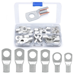 DOLAER Wirefy 30 PCs Tinned Copper Wire Lugs Kit - Battery Lugs - Crimp Battery Cable Ends - Ring Terminals - 6-2 Gauge