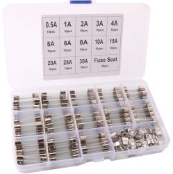 DOLAER 150PCs 6X30MM Professional Car Fast-Blow Glass Tube Fuse Kit: 130PCs Quick Blow Glass Tube Fuse + 20PCs Fuse Seat, With Transparent Plastic Box