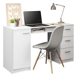 MADESA Home Office Computer Writing Desk With 3 Drawers, 1 Door And 1 Storage Shelf, Plenty Of Space, Wood, 18" D X 53" W X 30" H - In White
