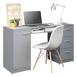 MADESA Home Office Computer Writing Desk With 3 Drawers, 1 Door And 1 Storage Shelf, Plenty Of Space, Wood, 18" D X 53" W X 30" H - In Grey