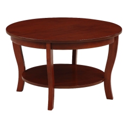 CONVENIENCE CONCEPTS American Heritage Round Coffee Table With Shelf In Wood Finish In Mahogany