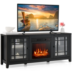 COSTWAY 58 Inches Fireplace Tv Stand for Tvs Up to 65 Inches With 1400W Electric Fireplace Black/naturl/white
