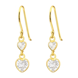 AG STERLING - Goldtone Plated Sterling Cz Dual Heart Drop Earrings In Silver