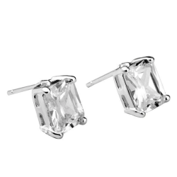 AG STERLING - Sterling Filled Cubic Zirconia Square Stud Earrings In Silver